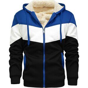 Men's sky blue Grey Black Zip-Up Hooded Jacket with Sherpa Fleece Lining.
